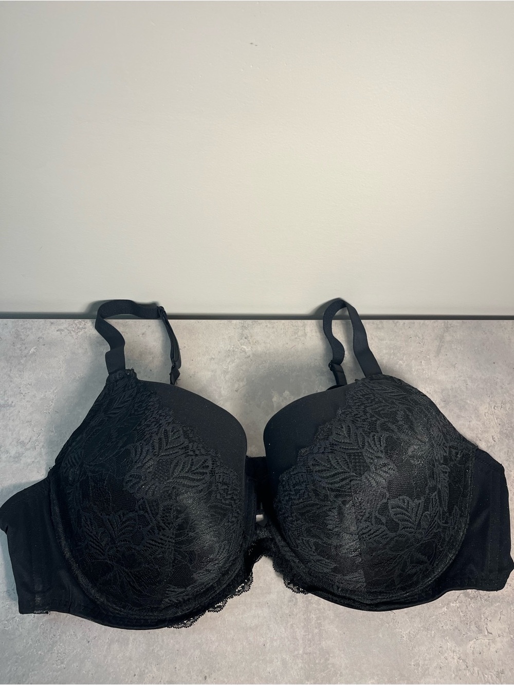 Auden Lightly Lined Balconette Coverage Underwire Black Lace 46D